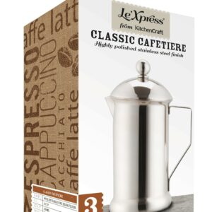 Le'Xpress 3 Cup Cafetiere aus einwandigem Edelstahl